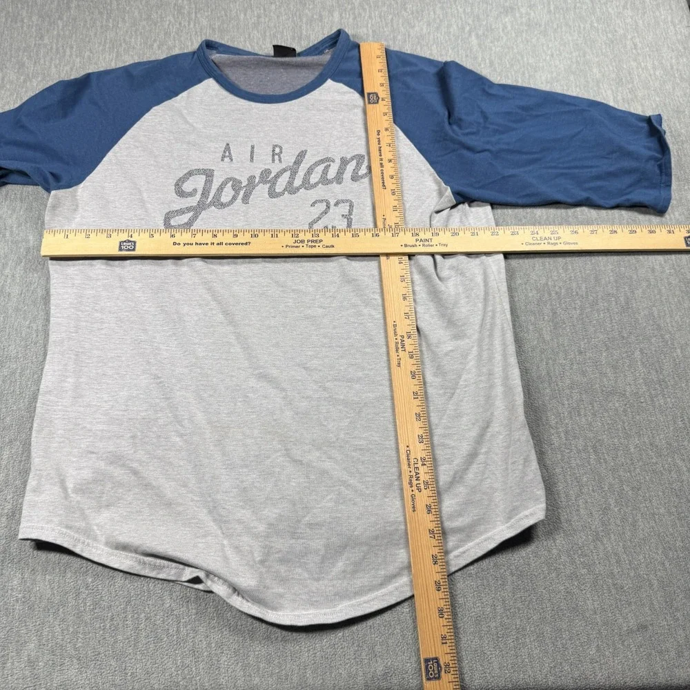 Air Jordan Shirt Mens 2XL Gray Blue 3/4 Sleeve Baseball Raglan Graphic 23 Retro